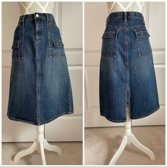 GAP Dresses & Skirts - GAP Y2K Denim Skirt Midi Pockets 100% Cotton Size 8
